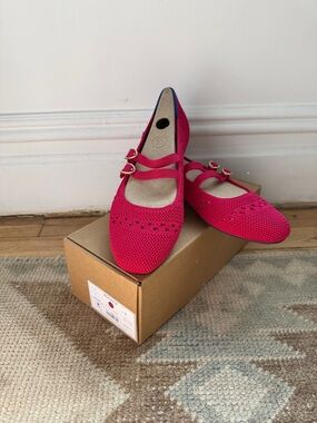 Rothy's rouge crochet Double Buckle Mary Jane flat